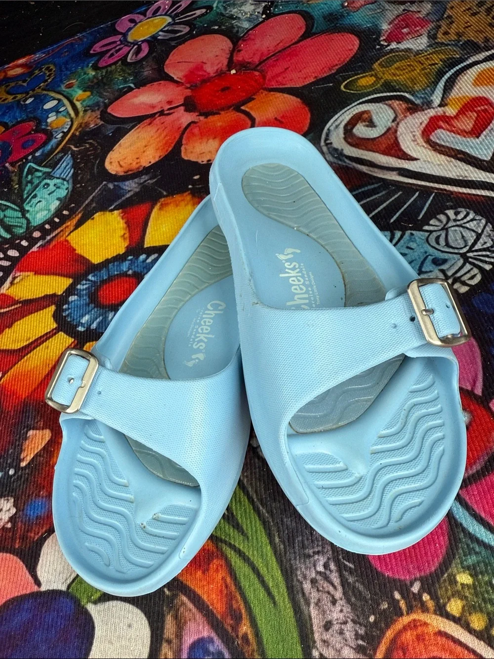 Cheeks Exercise Recovery Slides Sandals Powder Blue size 8 - Picture 1 of 9